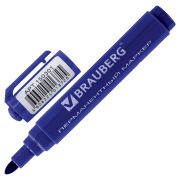 Маркер перманентный BRAUBERG «Classic», СИНИЙ, круглый наконечник, 3 мм, с клипом, 150301