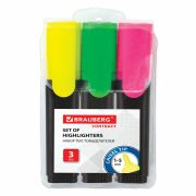 Набор текстовыделителей BRAUBERG 3 шт., АССОРТИ, «Contract», линия 1-5 мм, 150395