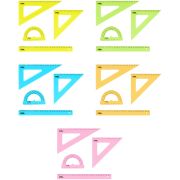 Набор чертежный СТАММ, размер XL (линейка 30см, 2 треугольника, транспортир), прозрачный, неоновые цвета, ассорти, европодвес