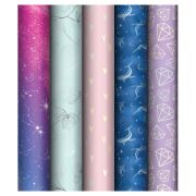 Упаковочная бумага глянц. 70*100см, MESHU «Brilliant effect», 90г/м2, отд. фольгой, ассорти 5 дизайнов