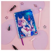 Записная книжка А5 80л., ЛАЙТ, кожзам, MESHU «Magic world», съемная пластиковая обложка, глиттер, голография, блок в линию