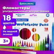 Фломастеры BRAUBERG «PREMIUM», 18 цветов, УЛЬТРАСМЫВАЕМЫЕ, классические, вентилируемый колпачок, картонная коробка с европодвесом, 151939