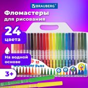 Фломастеры BRAUBERG «PREMIUM», 24 цвета, КОРПУС С ПЕЧАТЬЮ, вентилируемый колпачок, ПВХ-упаковка с европодвесом, 151944