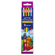 Карандаши цветные ПИФАГОР «СКАЗОЧНЫЙ ГОРОД», 6 цветов, черный пластик, заточенные, 181582