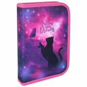 Пенал BRAUBERG, 1 отделение, 1 откидная планка, полиэстер, 21х14 см,  Space cat, 270712