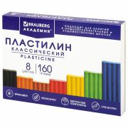 Пластилин классический BRAUBERG «АКАДЕМИЯ КЛАССИЧЕСКАЯ», 8 цветов, 160 г, стек, ВЫСШЕЕ КАЧЕСТВО, 106500