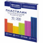Пластилин классический BRAUBERG «АКАДЕМИЯ КЛАССИЧЕСКАЯ», 10 цветов, 200 г, стек, ВЫСШЕЕ КАЧЕСТВО, 106503