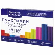Пластилин классический BRAUBERG «АКАДЕМИЯ КЛАССИЧЕСКАЯ», 18 цветов, 360 г, СО СТЕКОМ, 106509