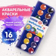 Краски акварельные BRAUBERG «PREMIUM» 16 цветов, круглые кюветы 23 мм, пенал, 191744