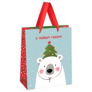 Пакет подарочный 18*23*10см MESHU «Happy bear», фольга, блестки, матовая ламинация