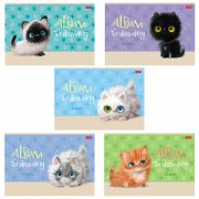 Альбом для рисования, А4, 32 л., скоба, обложка картон, ламинация, HATBER, 205х290 мм, «Кошарики» (5 видов), 32А4лВ