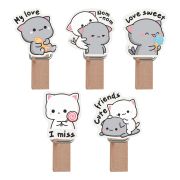 Зажимы для бумаг 7мм, MESHU «Best Friends» , 10шт., деревянные, ассорти, опп пакет с европодвесом, веревка в комплекте
