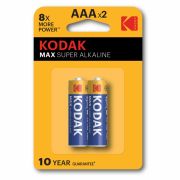 Батарейки алкалиновые «мизинчиковые» КОМПЛЕКТ 2 шт KODAK Max Super Alkaline, ААА (LR0, Б0005132