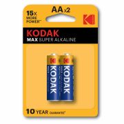 Батарейки алкалиновые «пальчиковые» КОМПЛЕКТ 2 шт KODAK Max Super Alkaline, АА (LR6,2, Б0005131