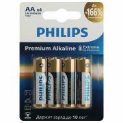 Батарейки алкалиновые «пальчиковые» КОМПЛЕКТ 4 шт PHILIPS Premium Alkaline, АА (LR6,2, Б0062753