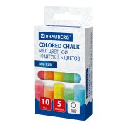 Мел цветной круглый мягкий КОМПЛЕКТ 10 штук, BRAUBERG, 272767