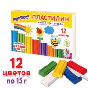 Пластилин мягкий ЮНЛАНДИЯ «ВЕСЕЛЫЙ ШМЕЛЬ», 12 цветов, 180 г, СО СТЕКОМ, 106672