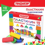 Пластилин классический ПИФАГОР «Веселая такса», 12 цветов, 180 г, СО СТЕКОМ, 106675