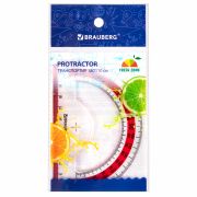 Транспортир 10 см BRAUBERG «FRESH ZONE», 180 градусов, пластик, прозрачный, красная шкала, 210760