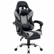 Кресло компьютерное CROMEX «Wave GM-145», вибромассаж, подножка, подушки, экокожа, черное/серое, 532956