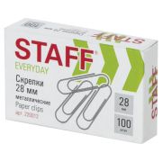 Скрепки STAFF «EVERYDAY», 28 мм, металлические, 100 шт., в картонной коробке, Россия, 220012