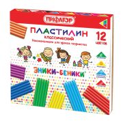 Пластилин классический ПИФАГОР «ЭНИКИ-БЕНИКИ», 12 цветов, 240 г, со стеком, картонная упаковка, 100973