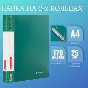 Папка на 2 кольцах BRAUBERG «Стандарт», 25 мм, зеленая, до 170 листов, 0,8 мм, 221613