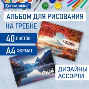 Альбом для рисования, А4, 40 листов, гребень, обложка картон, BRAUBERG, 195х285 мм, «Умиротворение», 106710