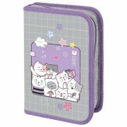 Пенал ПИФАГОР, 1 отделение 2 откидные планки, полиэстер, 20х14 см, Cats selfie, 273477