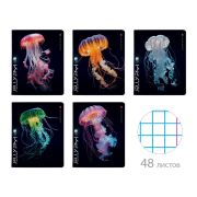 Тетрадь А5 48л. АЛЬТ скоба, клетка, TWIN лак, Медузы фентези (5 видов), 7-48-1331