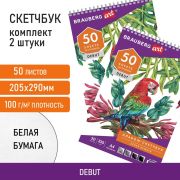 Скетчбук-блокнот ДЭК для рисования белая бумага 100 г/м2, 205х290 мм, 50 л., КОМПЛЕКТ 2 шт., BRAUBERG, 880274