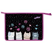 Папка для тетрадей ЮНЛАНДИЯ А4, 1 отделение, пластик, на молнии, Cat squad, 273347