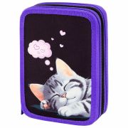 Пенал BRAUBERG, 3 отделения, полиэстер, 21х14 см, Sleeping kitten, 273538