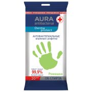 Салфетки влажные 20 шт, AURA антибактериальные, ш/к 21794, 10036