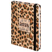 Ежедневник датированный 2026 с резинкой 145х203мм, А5, BRAUBERG, твердый, фольга, «Леопард», 117334