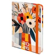 Ежедневник датированный 2026 с резинкой 145х203мм, А5, BRAUBERG, твердый, «Букет», 117339