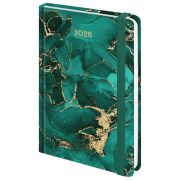 Ежедневник датированный 2026 с резинкой 145х203мм, А5, BRAUBERG твердый, фольга, «Зеленый мрамор», 117340