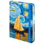 Ежедневник датированный 2026 с резинкой 145х203мм, А5, BRAUBERG твердый, «Живопись», 117342