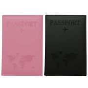 Обложка для паспорта НАБОР 2 штуки, экокожа soft touch, черная/нежно-розовая, STAFF, 238766