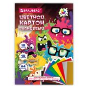 РЕЗЕРВ Картон цветной А4 МЕЛОВАННЫЙ ВОЛШЕБНЫЙ, 10л. 10цв., в папке, BRAUBERG МОНСТРИКИ, 116992