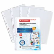 Папки-файлы перфорированные А4 BRAUBERG «PREMIUM», КОМПЛЕКТ 100 шт., матовые, 25 мкм, 273000