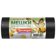 Мешки для мусора 120л ПРОЧНЫЕ черные в рулоне 10шт, ПВД 37 мкм, 70x110 см РОМАШКА ПРЕМИУМ, ВР-0050МН