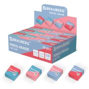 Ластик BRAUBERG PASTEL COLOR DUO, 34х34х14 мм, ЭКО-ПВХ, ассорти, 272733