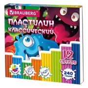 Пластилин классический «МОНСТРИКИ», 12 цв., 240г, СТЕК, ВЫСШЕЕ КАЧЕСТВО, BRAUBERG, 107356
