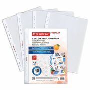 Папки-файлы перфорированные А4 BRAUBERG «PREMIUM», КОМПЛЕКТ 100 шт., матовые, 40 мкм, 273008