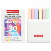 Набор текстовыделителей 30 ЦВЕТОВ BRAUBERG «SUPER MIX», линия 1-5 мм, мягкий скошенный наконечник, 152539