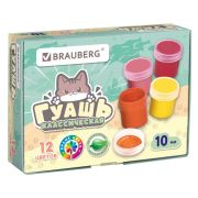 Гуашь BRAUBERG «МИЛЫЕ КОТЫ», 12 цветов по 10 мл, 192640