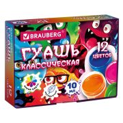 Гуашь BRAUBERG «МОНСТРИКИ», 12 цветов по 10 мл, 192642