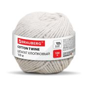 Шпагат хлопковый для прошивки документов, вязания, макраме, длина 100 м диаметр 1,5 мм, BRAUBERG, 700361