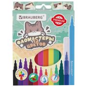 Фломастеры кросс-серия МИЛЫЕ КОТЫ, 12 цветов, вентилируемый колпачок, картонная коробка с европодвесом, BRAUBERG, 152620